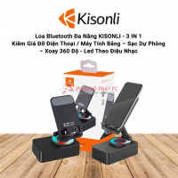 Loa Bluetooth Đa Năng KISONLI (3 in 1, Kiêm Giá Đỡ Điện Thoại, Máy Tính Bảng, Sạc Dự Phòng, Xoay 360 Độ - Led Theo Điệu Nhạc)